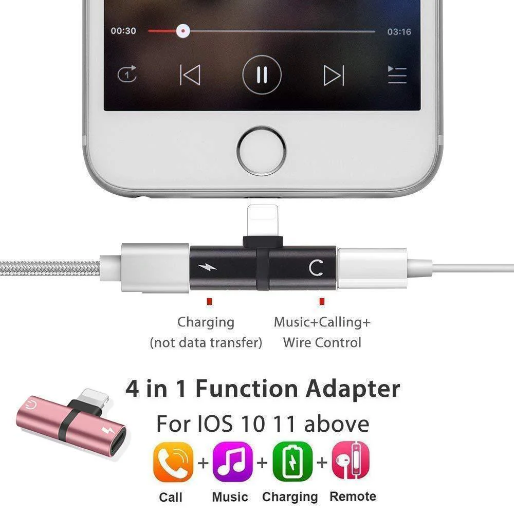 4 in 1 Earphone Lightning Adapter for iPhone ( 2PCS ) - Image 4