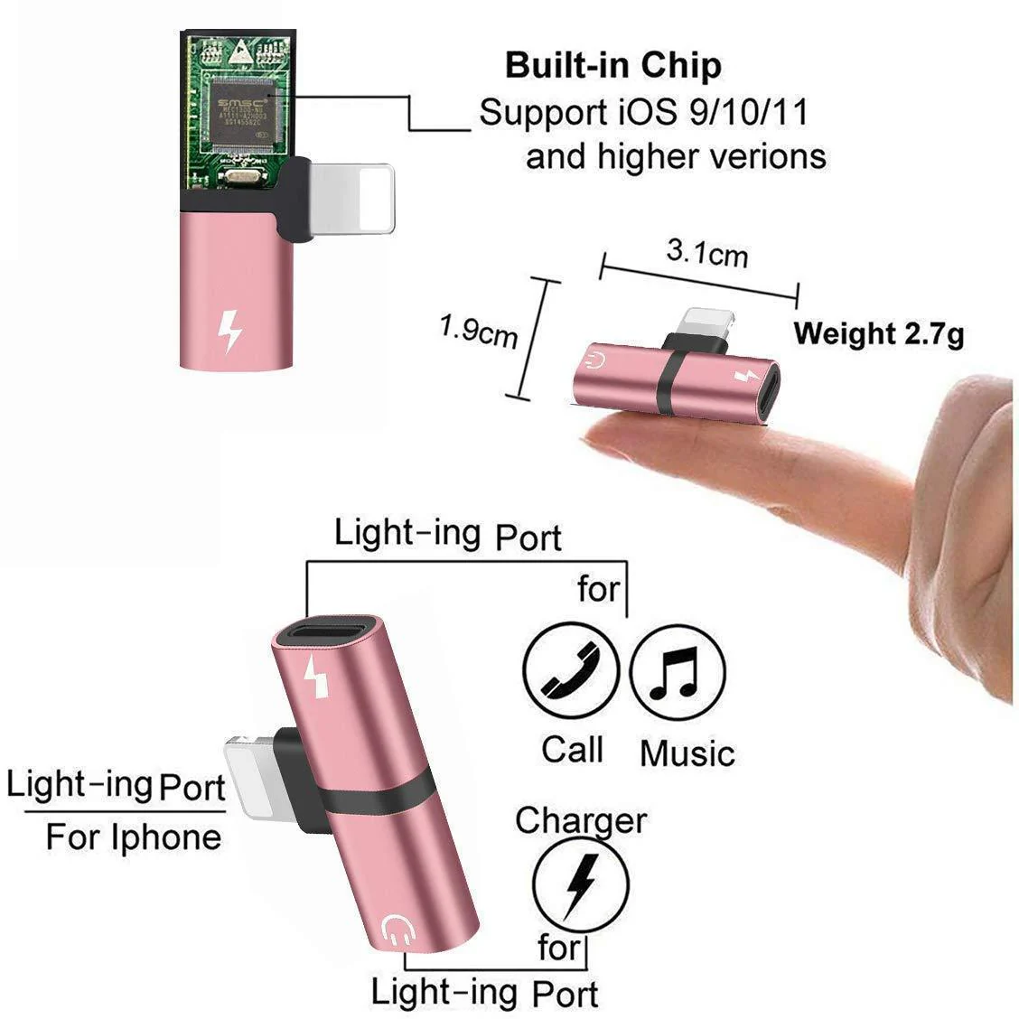 4 in 1 Earphone Lightning Adapter for iPhone ( 2PCS ) - Image 8