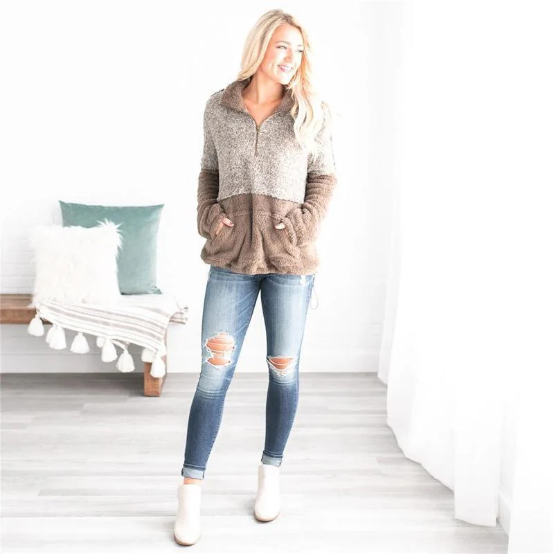 Autumn and winter fashionable pocket zipper Plush coat - Image 7