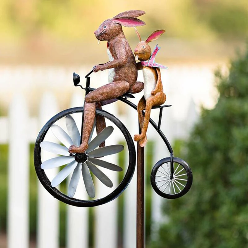 Frogs on a Vintage Bicycle Metal Wind Spinner - Image 3