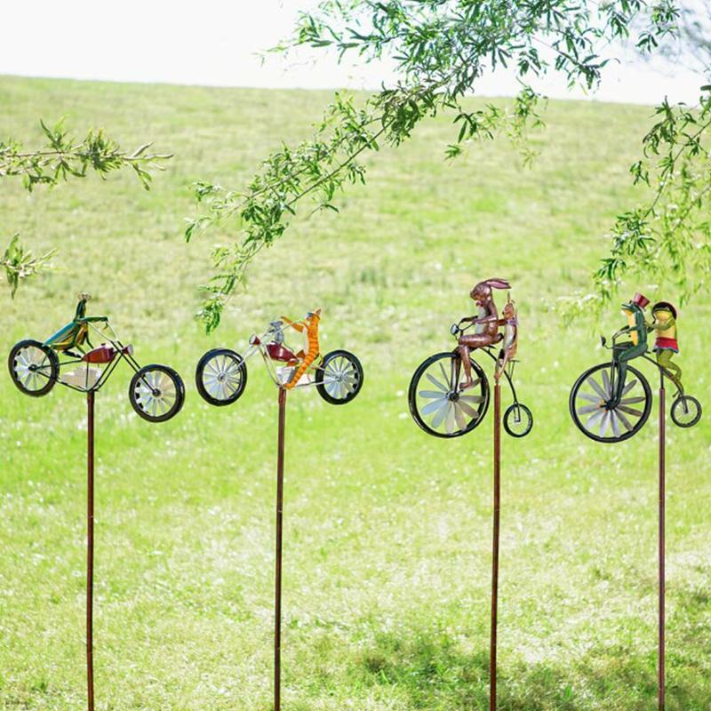 Frogs on a Vintage Bicycle Metal Wind Spinner - Image 7