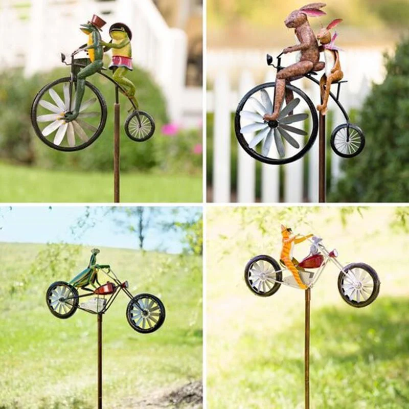 Frogs on a Vintage Bicycle Metal Wind Spinner - Image 8
