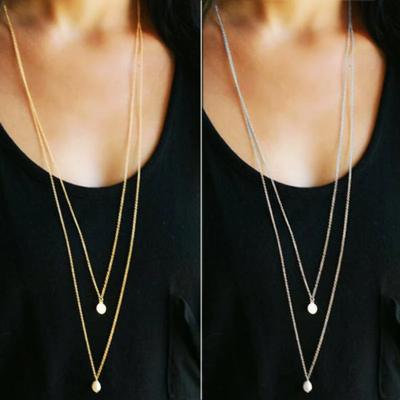 Women Fashion Long Chokers Necklaces Pendants Gold Silver Accessories - Image 3